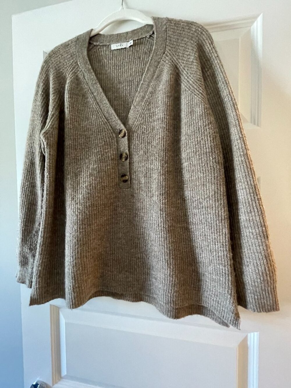 Lush Taupe Gray Ribbed V-Neck Henley Pullover Sweater Nordstrom Small